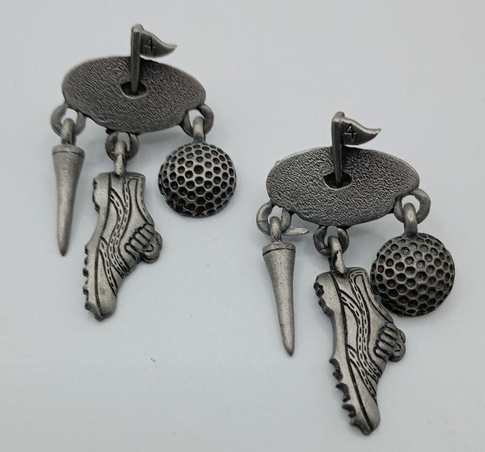 Vintage JJ Pewter Golf Earrings